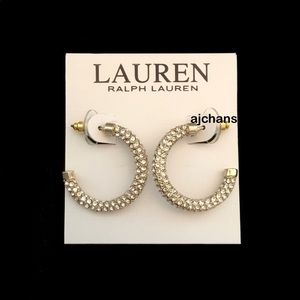 Lauren Ralph Lauren Gold Tone Pave Hoop Earrings